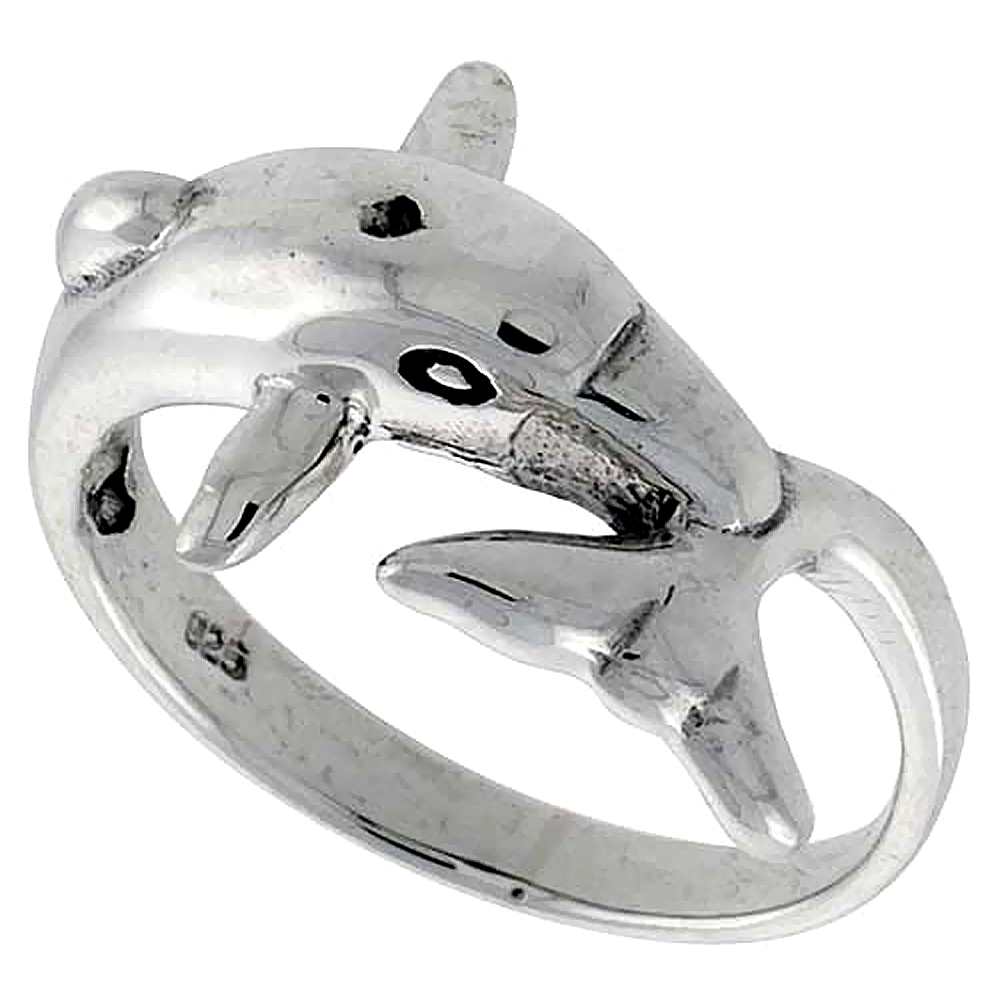 Sterling Silver Dolphin Ring 1/2 inch wide, sizes 6 - 10