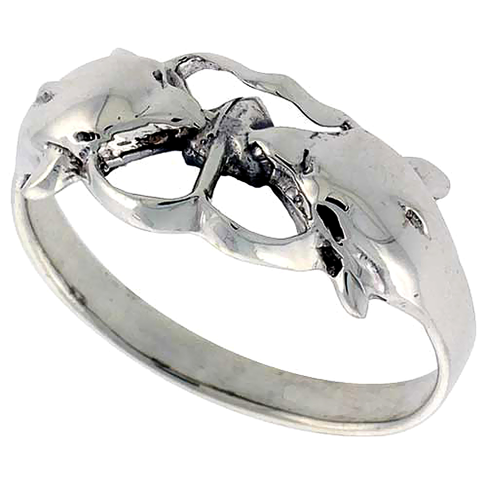 Sterling Silver Kissing Dolphin Ring 3/8 inch wide, sizes 6 - 10