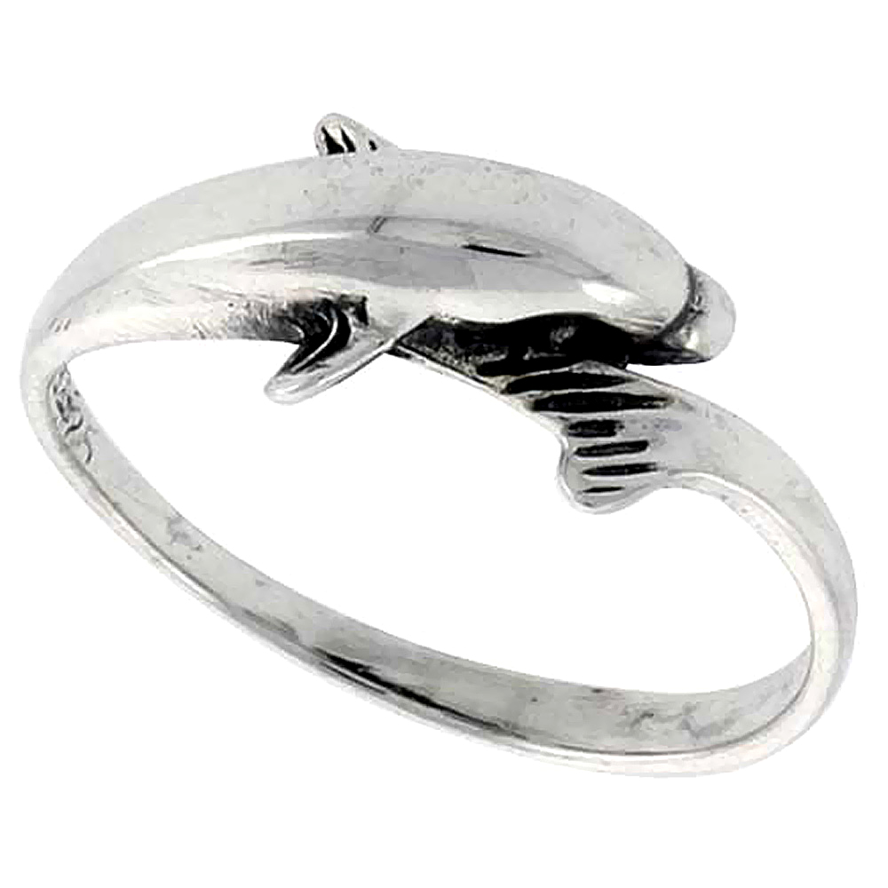 Sterling Silver Dolphin Ring 1/4 inch wide, sizes 6 - 10