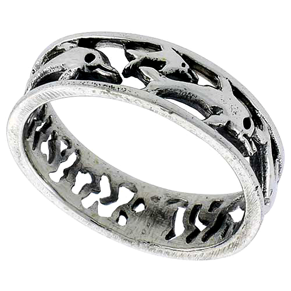 Sterling Silver Dolphins Ring 1/4 inch wide, sizes 6 - 10