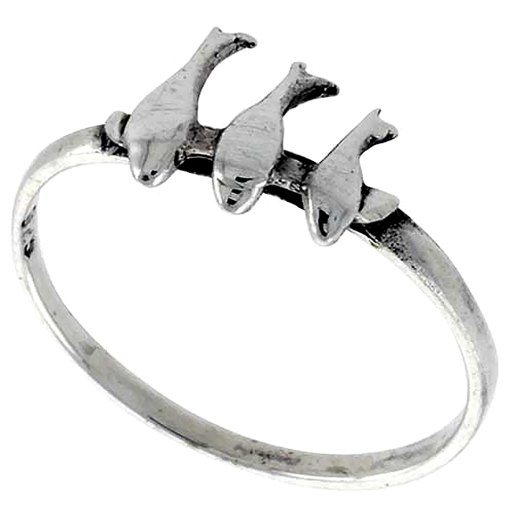 Sterling Silver Dolphins Ring 5/16 inch wide, sizes 6 - 10