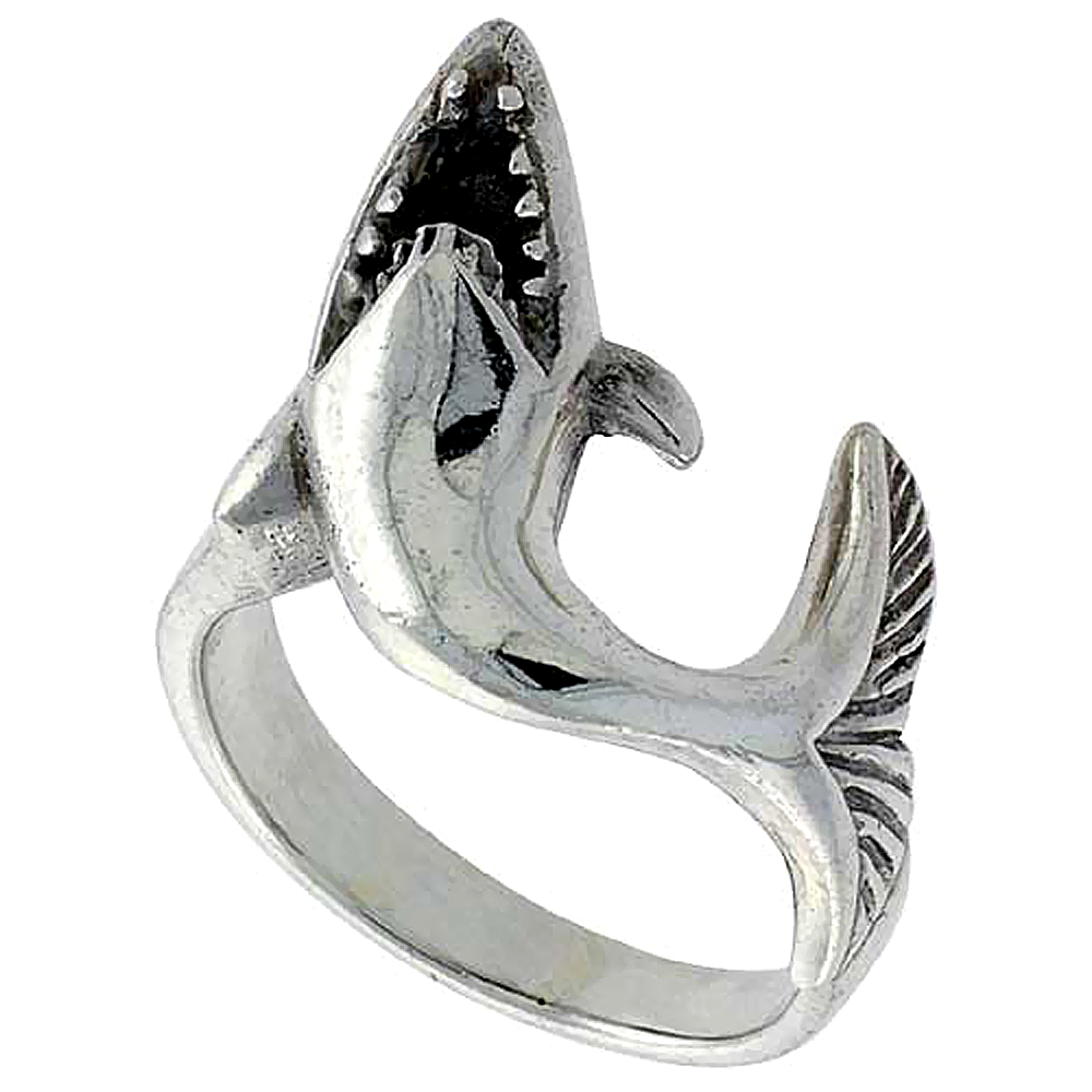 Sterling Silver Shark Ring 1/4 inch, sizes 6 - 10