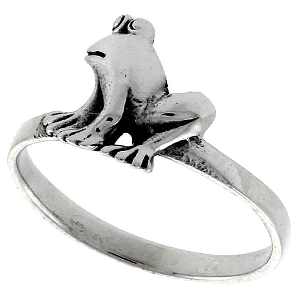 Sterling Silver Frog Ring 7/16 inch wide, sizes 6 - 10