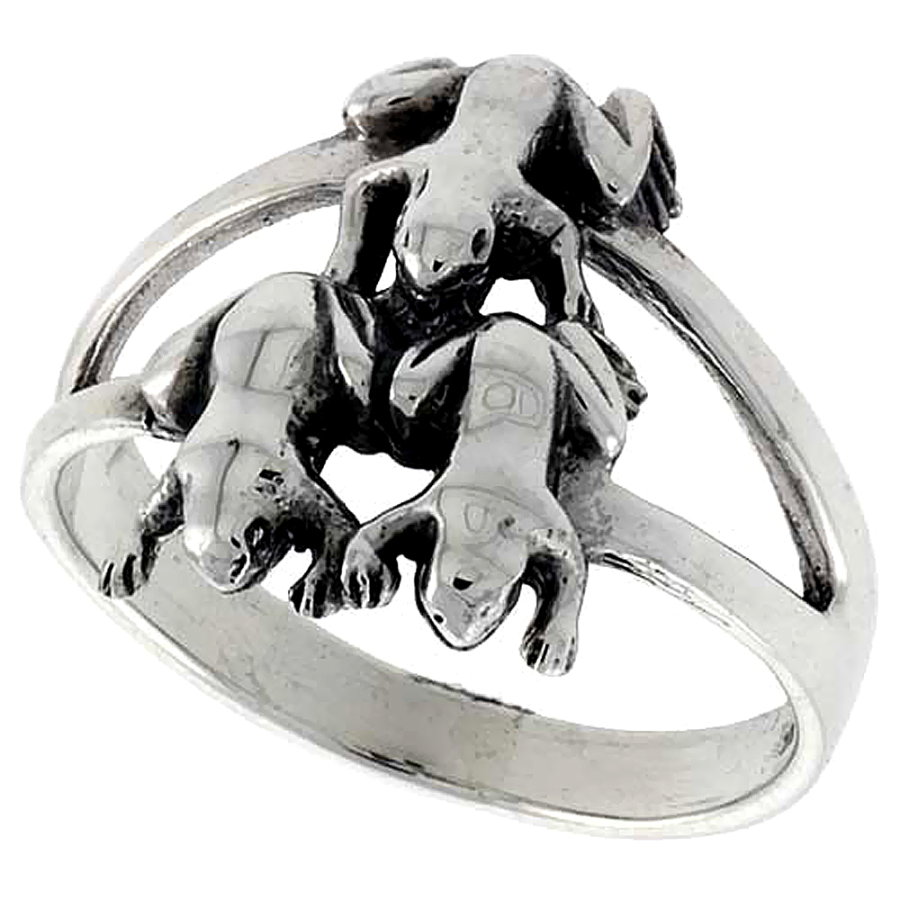 Sterling Silver Frogs Ring 5/8 inch wide, sizes 6 - 10