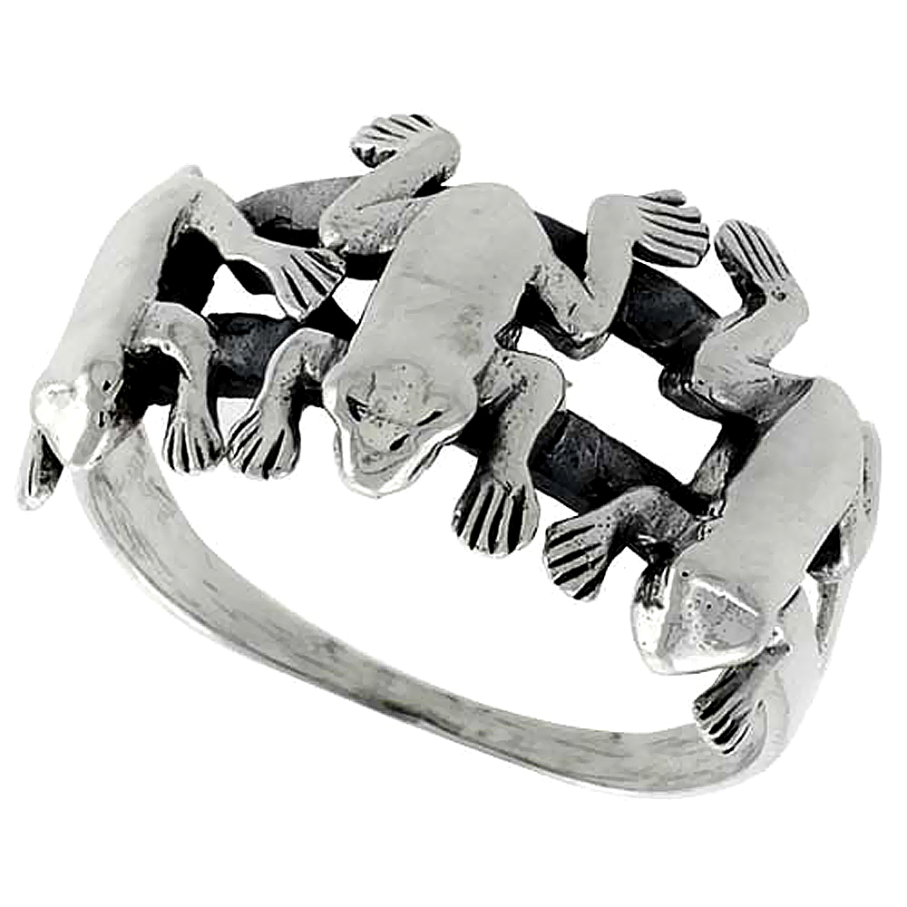 Sterling Silver Frogs Ring 1/2 inch wide, sizes 6 - 10