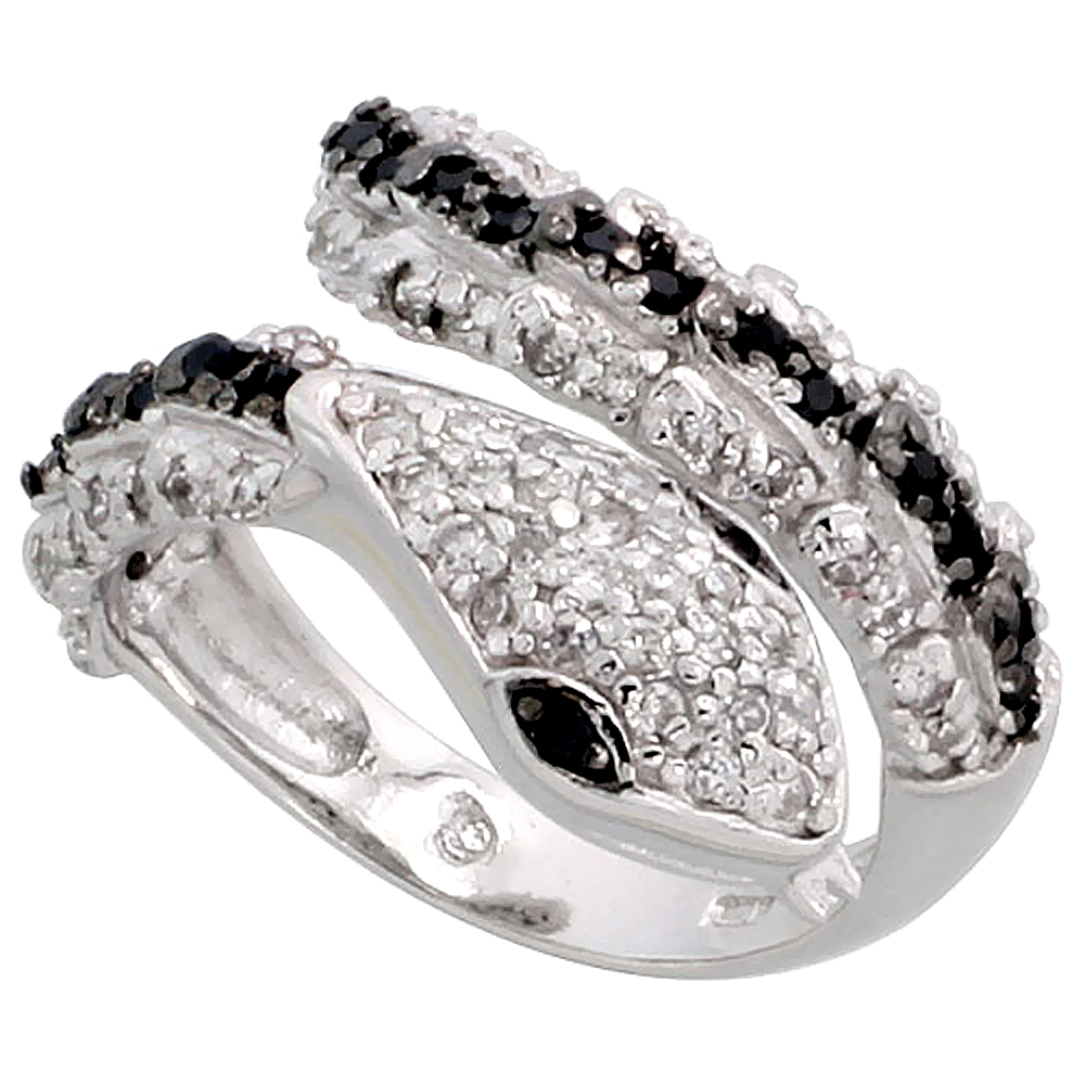 Sterling Silver Black CZ Ring Snake Ring 1/2 inch wide