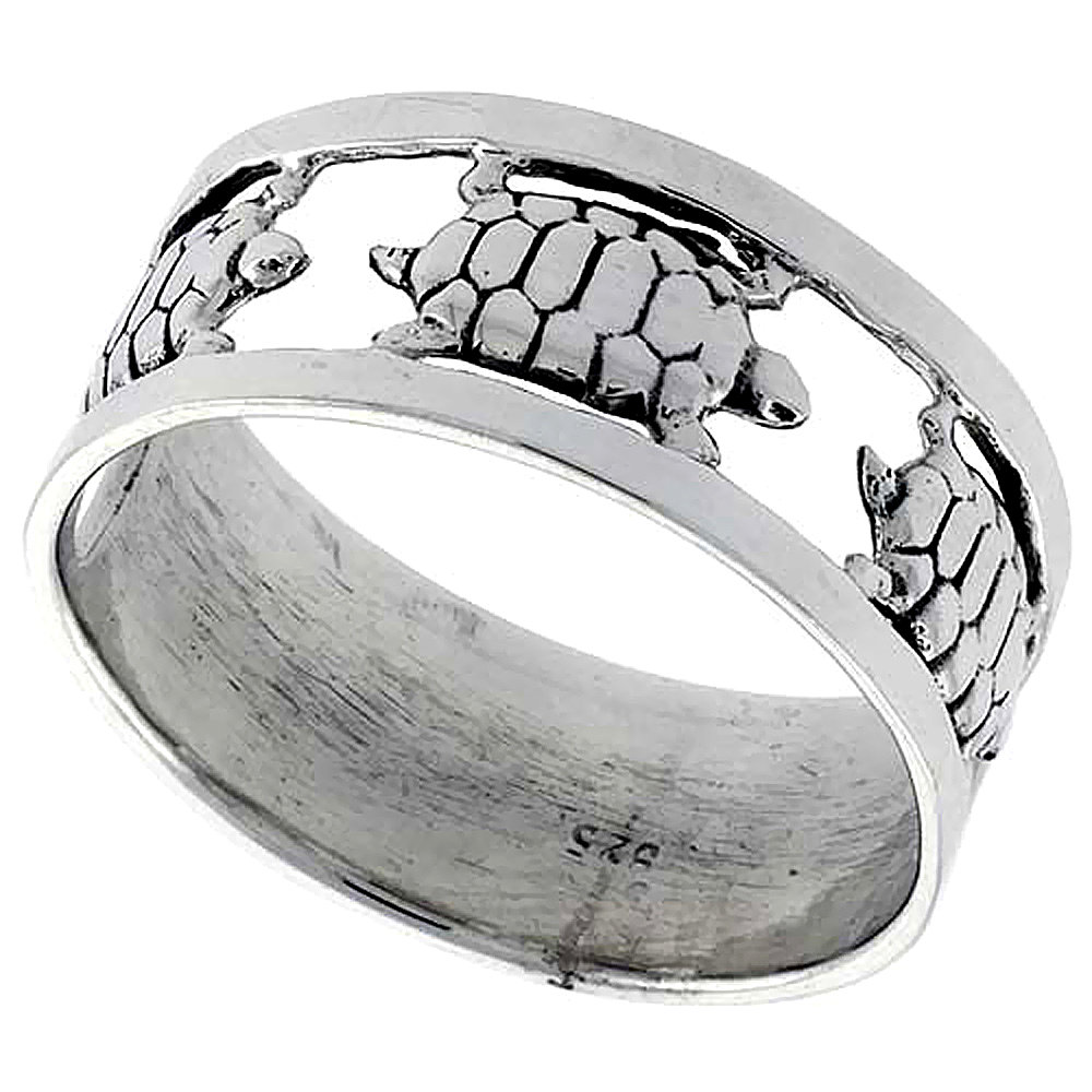 Sterling Silver Turtles Ring 3/8 inch wide, sizes 6 - 10