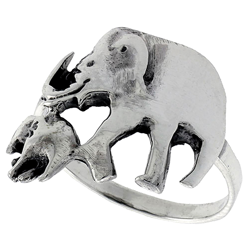 Sterling Silver Mother &amp; Baby Elephant Ring 3/4 inch, sizes 6 - 10