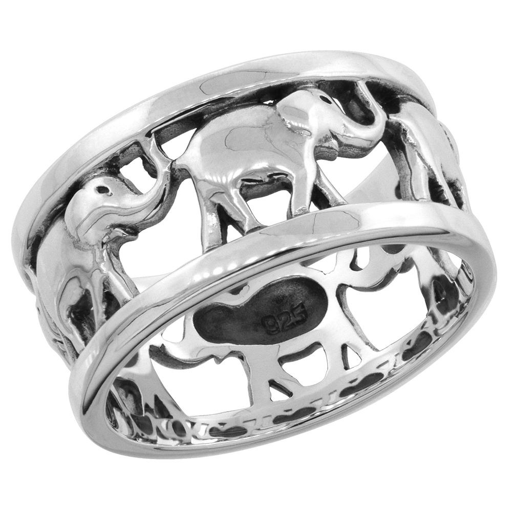 Sterling Silver Elephants Ring 5/16 inch wide, sizes 6 - 14