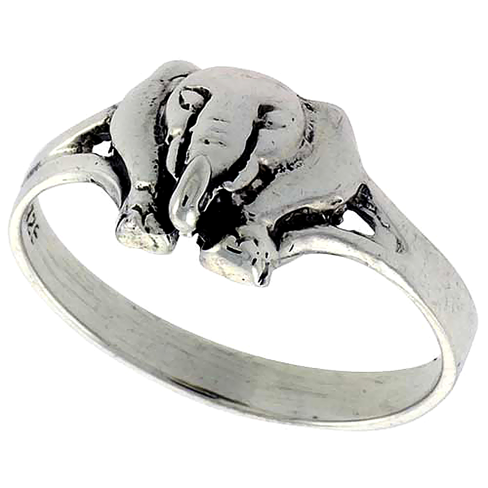 Sterling Silver Elephant Head Ring 3/8 inch wide, sizes 6 - 10