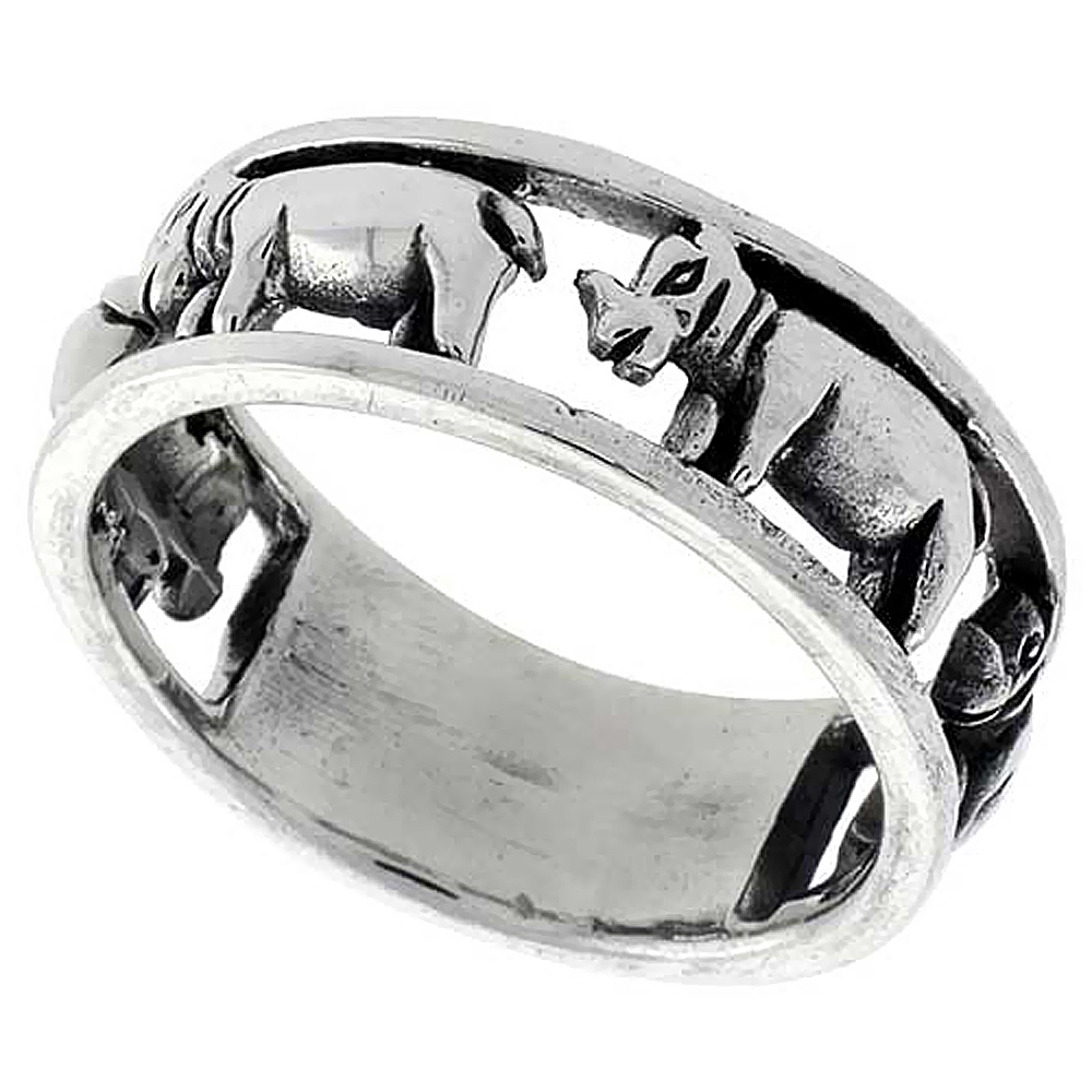 Sterling Silver Hippopotamus Ring Polished finish 5/16 inch, sizes 6 - 10