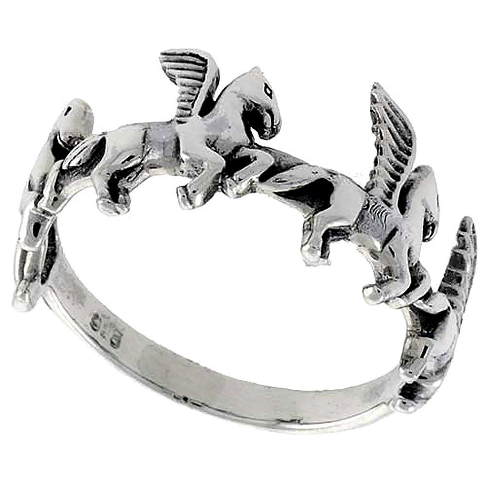 Sterling Silver Pegasus Ring 3/8 inch wide, sizes 6 - 10