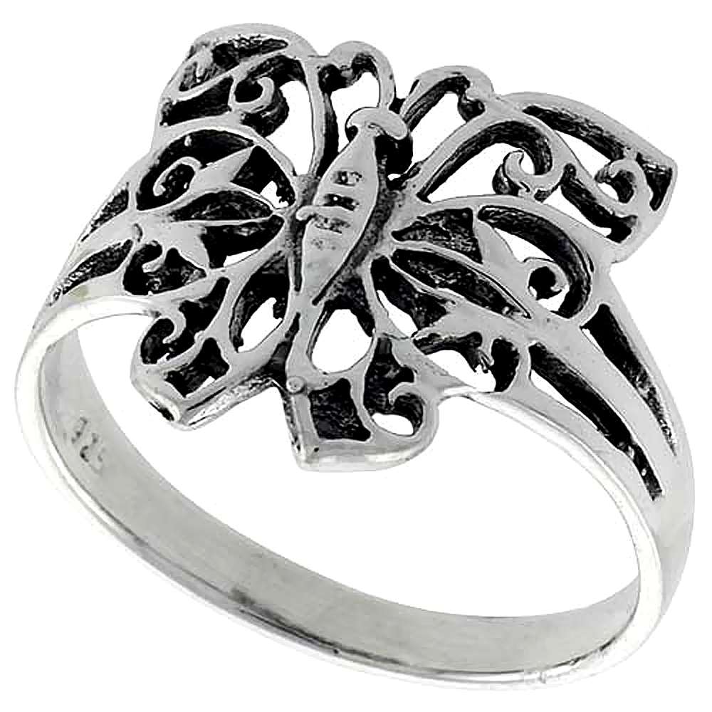 Sterling Silver Filigree Butterfly Ring 3/4 inch wide , sizes 6 - 10