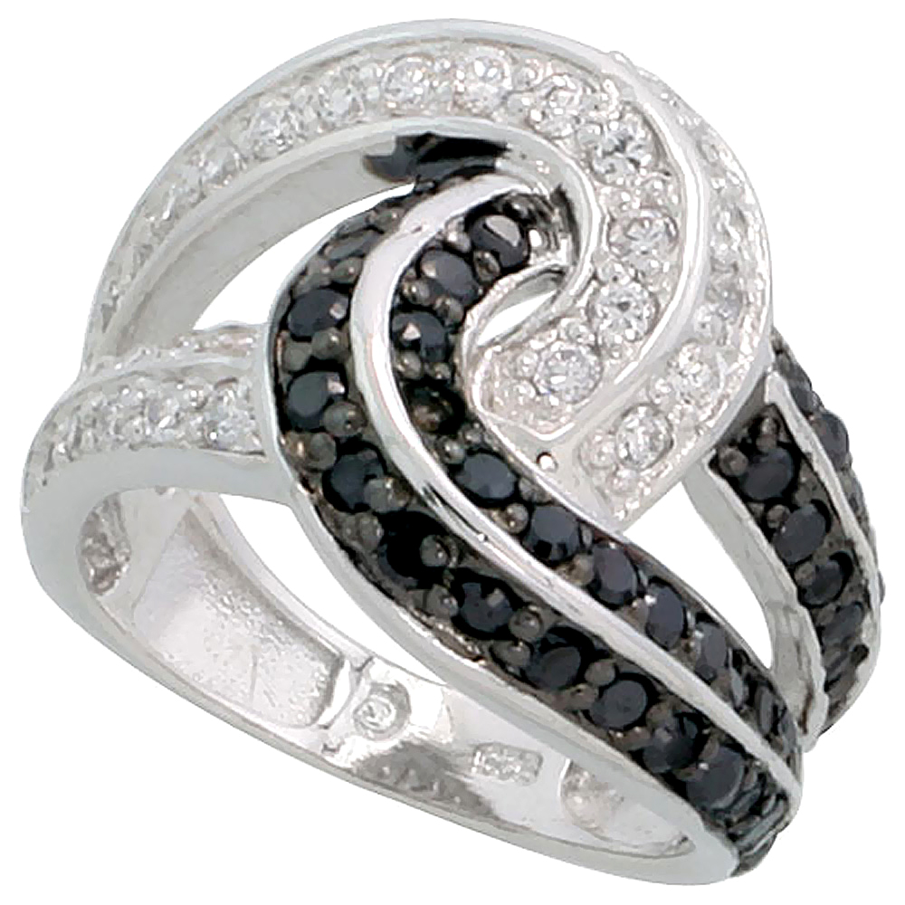 Sterling Silver Black CZ Ring Love Knot Ring 5/8 inch wide