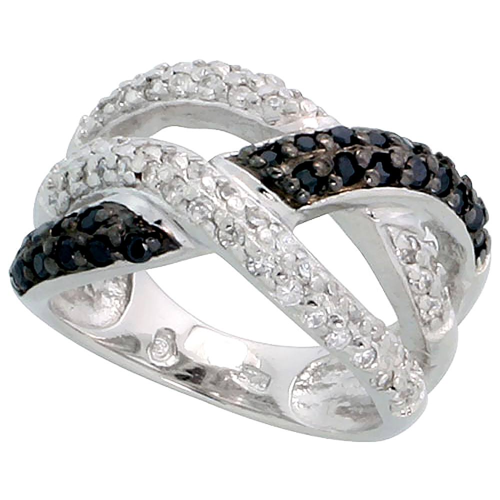 Sterling Silver Black CZ Ring Braided Ring 1/2 inch wide