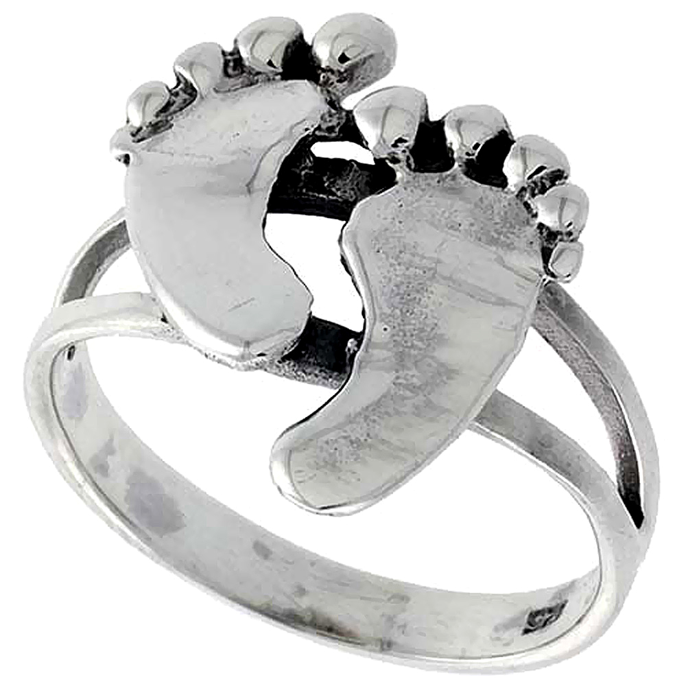 Sterling Silver Footprints Ring 3/4 inch wide , sizes 6 - 10