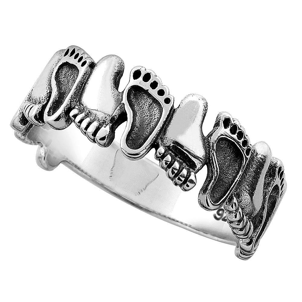 Sterling Silver Footprints Ring 5/16 inch wide, sizes 6 - 10