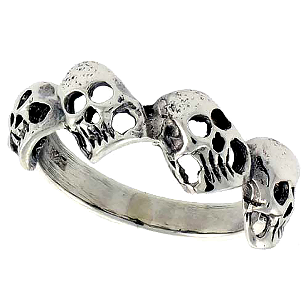 Sterling Silver Skulls Ring Dainty 5/16 inch wide, sizes 6 - 10