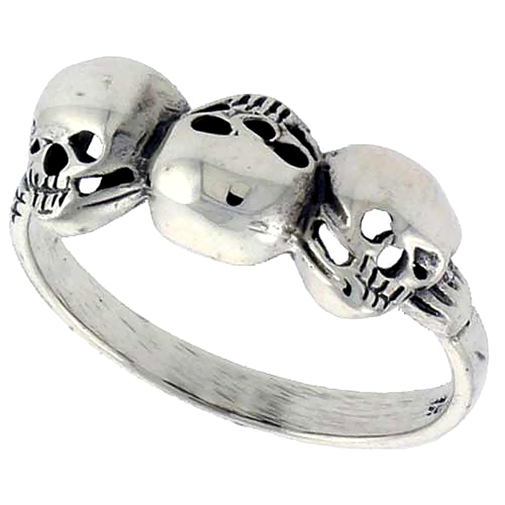Sterling Silver Skulls Ring Dainty 1/4 inch, sizes 6 - 10