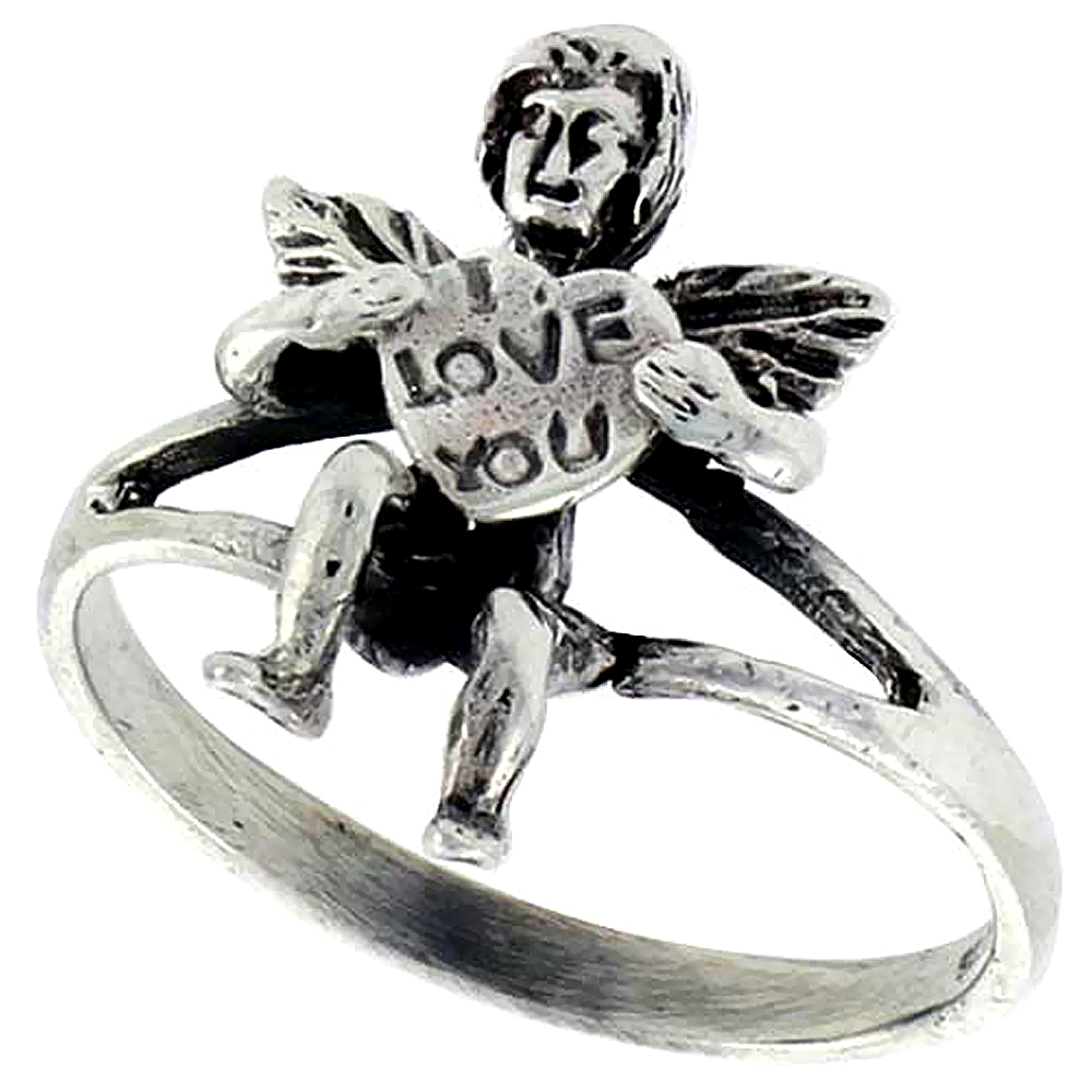 Sterling Silver I LOVE YOU Cherub Ring 3/4 inch wide , sizes 6 - 10