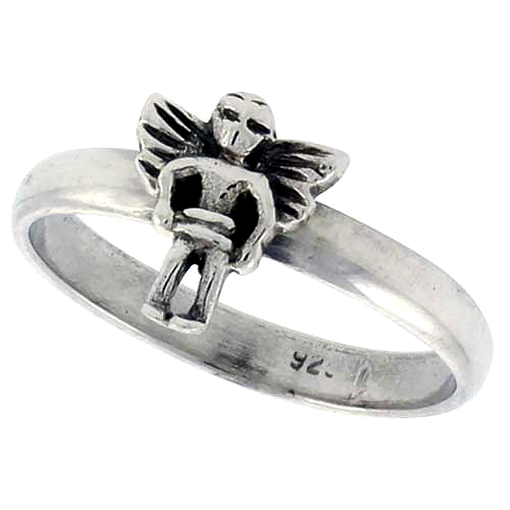 Sterling Silver Angel Ring Dainty 3/8 inch wide, sizes 6 - 10