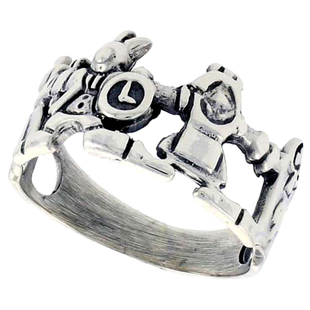 Sterling Silver Alice in Wonderland Ring 3/8 inch wide, sizes 6 - 10