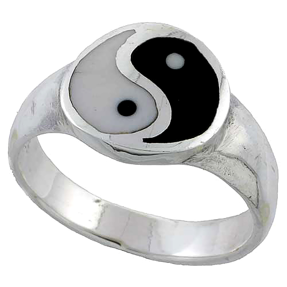 Sterling Silver Yin Yang Ring 7/16 inch wide, sizes 6 - 10