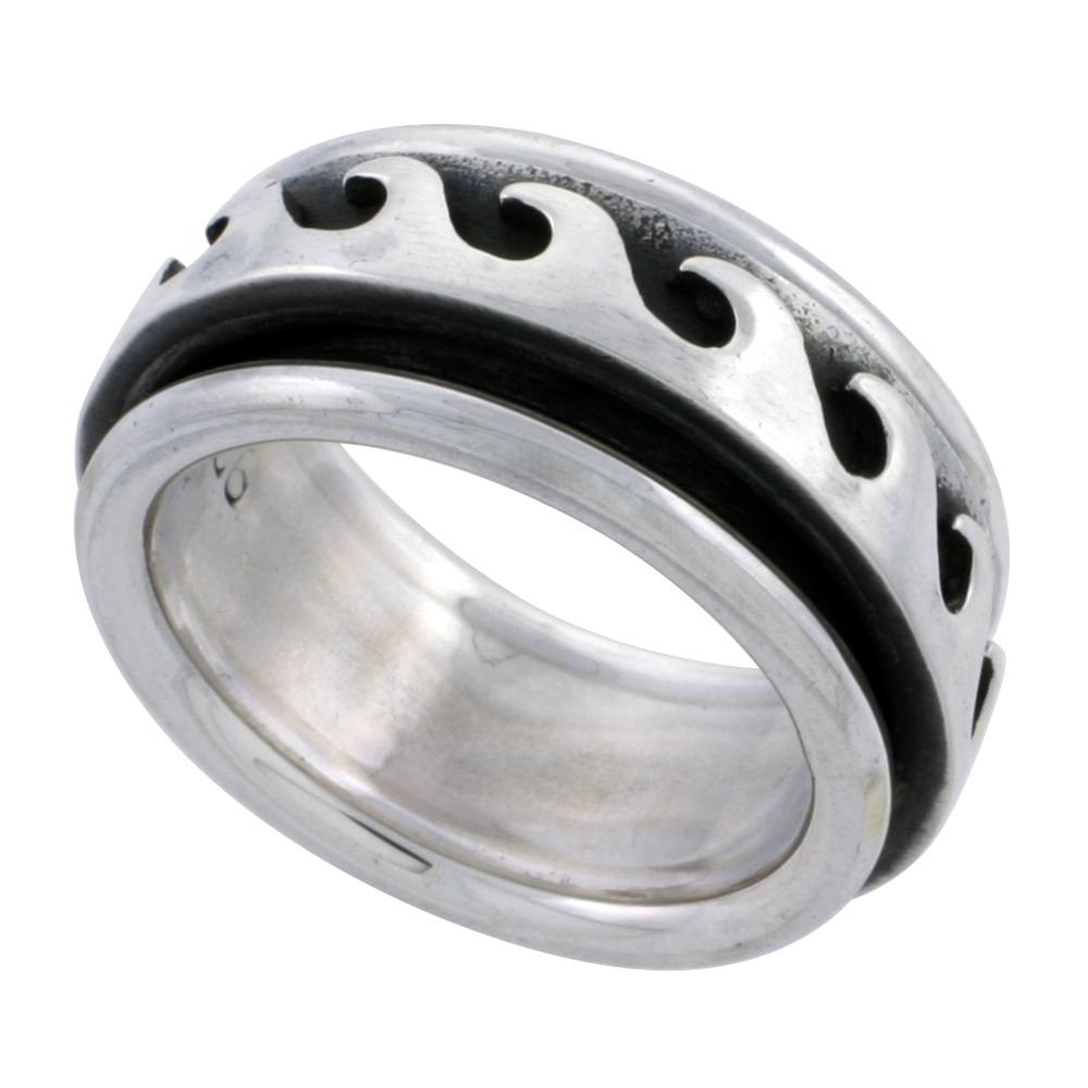 Sterling Silver Wave Spinner Ring 3/8 inch wide