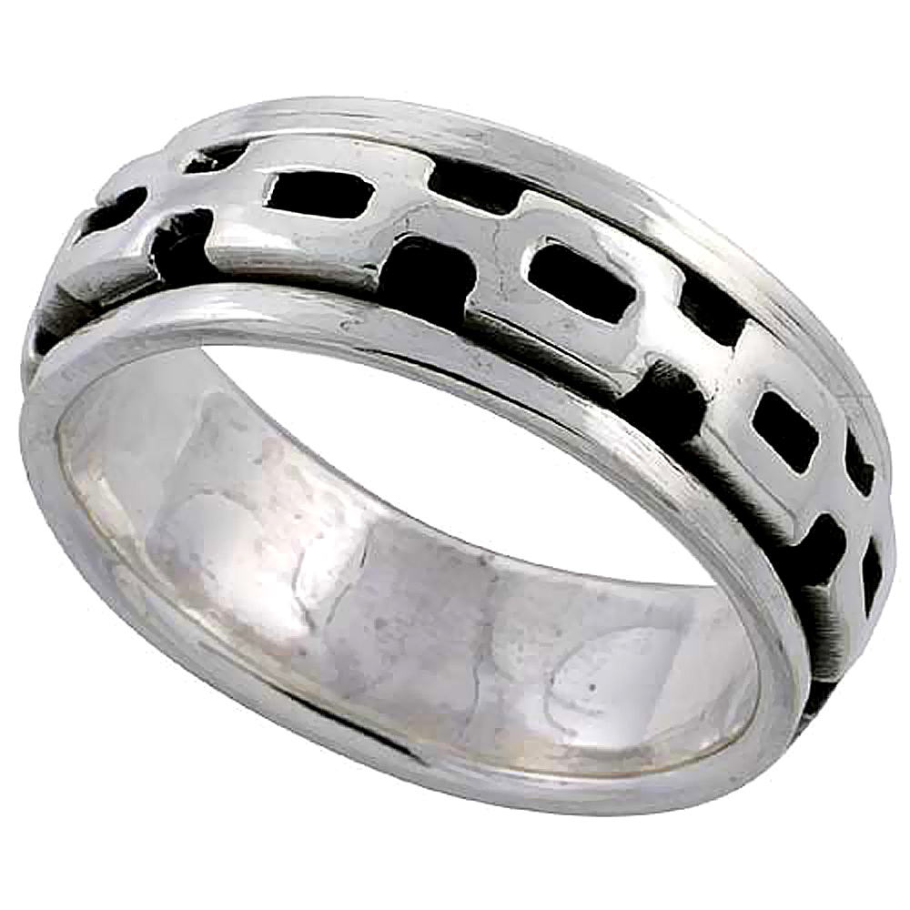 Sterling Silver Panther Link Design Spinner Ring 3/8 inch wide