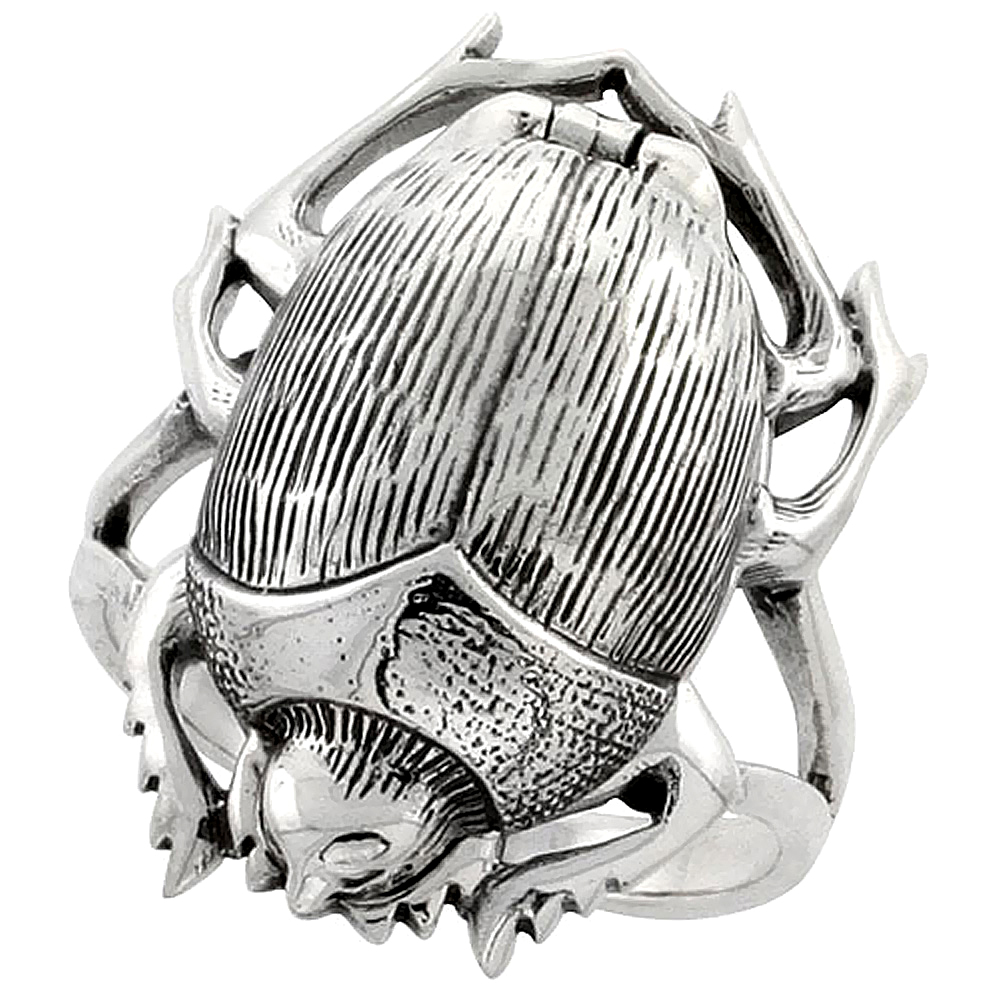 Sterling Silver Scarab Poison Ring 1 inch, sizes 6 - 10