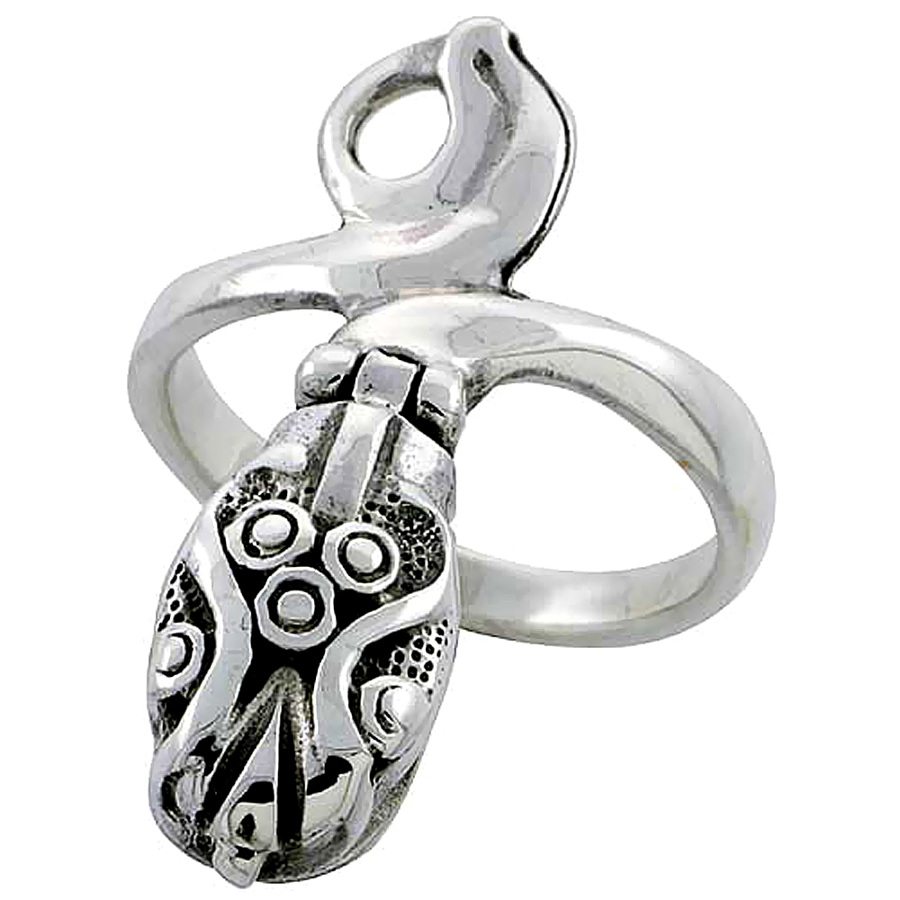 Sterling Silver Snake Poison Ring 1 1/8 inch, sizes 6 - 10