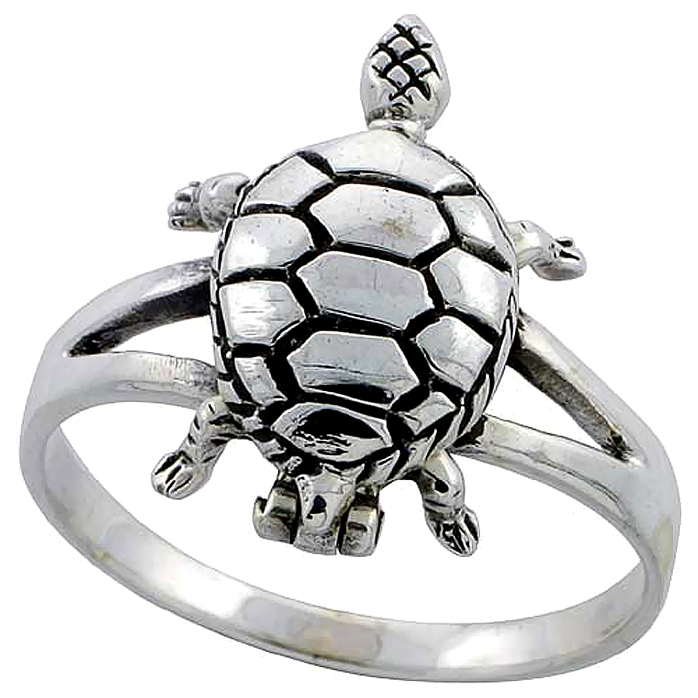 Sterling Silver Turtle Poison Ring 7/8 inch, sizes 6 - 10