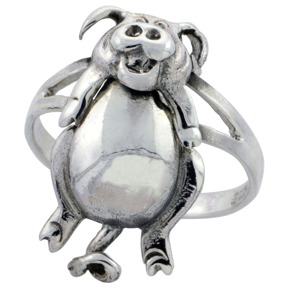 Sterling Silver Movable Pig Ring 1 inch, sizes 6 - 10