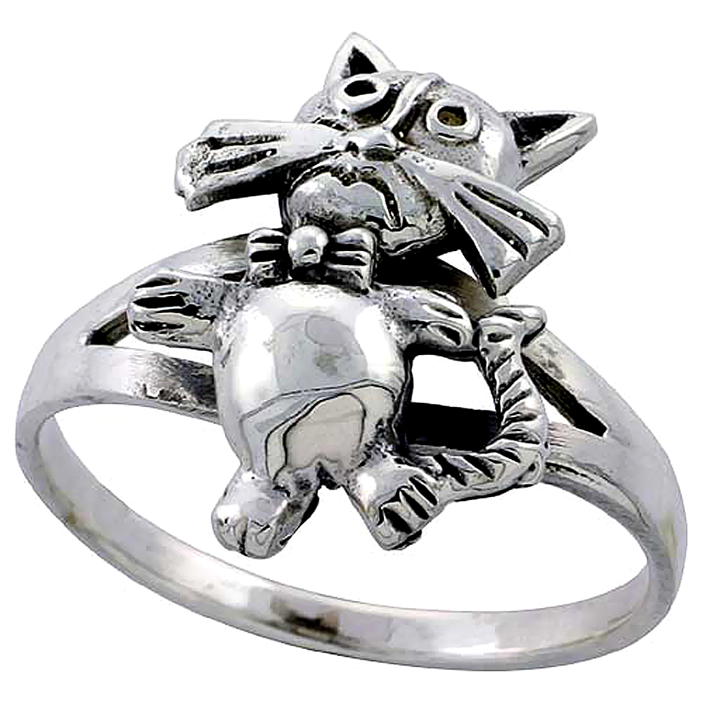 Sterling Silver Movable Cat Ring 3/4 inch, sizes 6 - 10