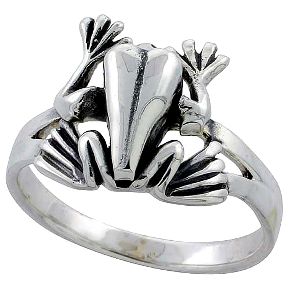 Sterling Silver Movable Frog Ring 1/2 inch wide, sizes 6 - 10