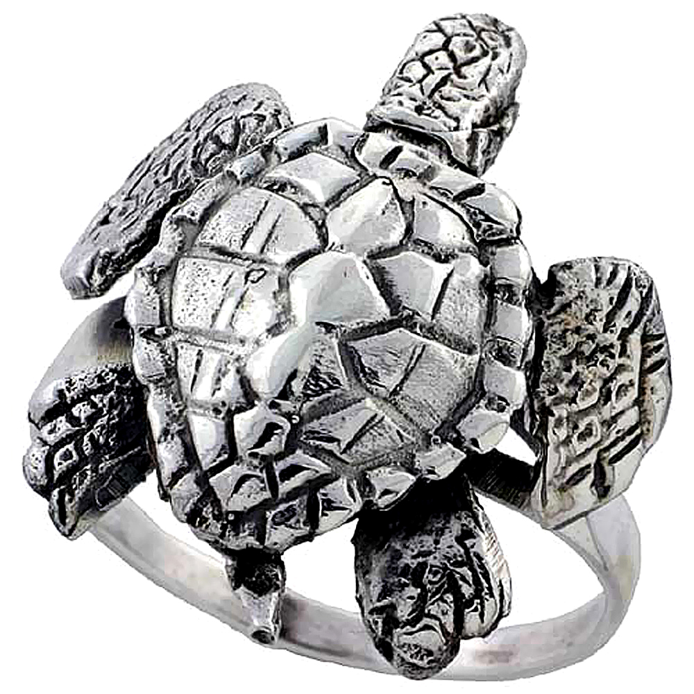 Sterling Silver Movable Turtle Ring 1 1/8 inch, sizes 6 - 10
