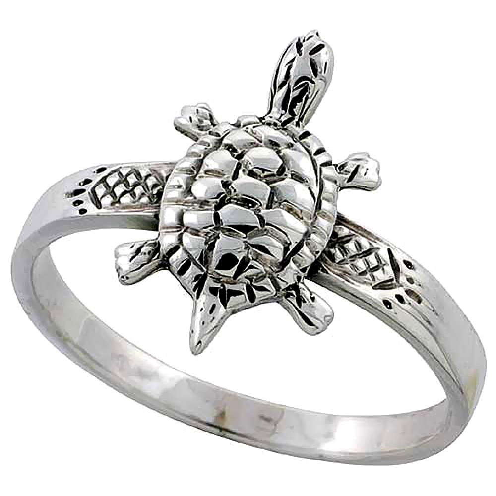 Sterling Silver Turtle Ring 1 inch, sizes 6 - 10