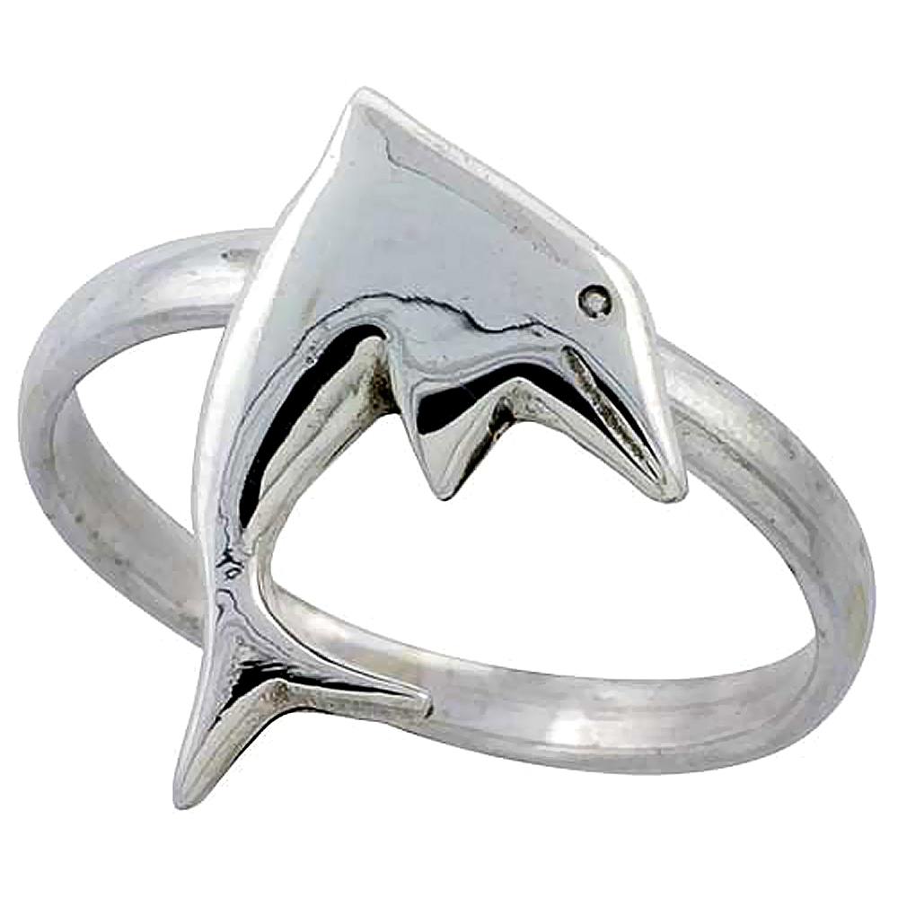 Sterling Silver Movable Dolphin Ring 3/4 inch, sizes 6 - 10