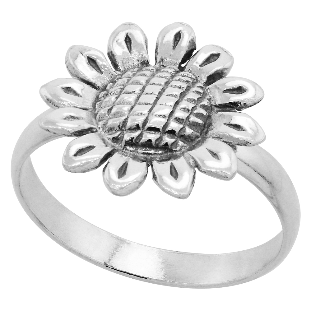 Sterling Silver Sliding Sunflower Ring 3/4 inch wide, sizes 6 - 10
