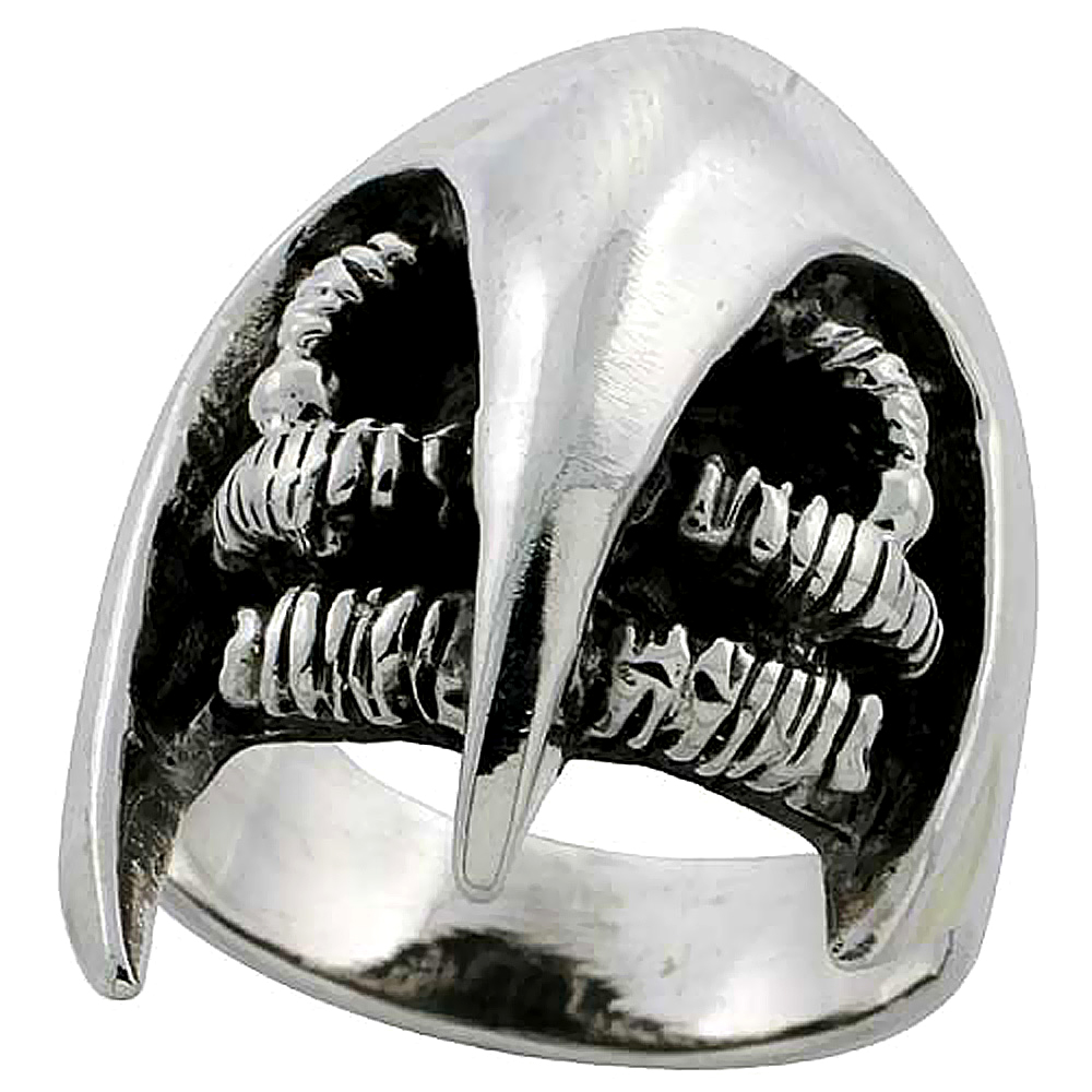 Sterling Silver Helmet Skull Ring 1 1/4 inch wide, sizes 6 to 15