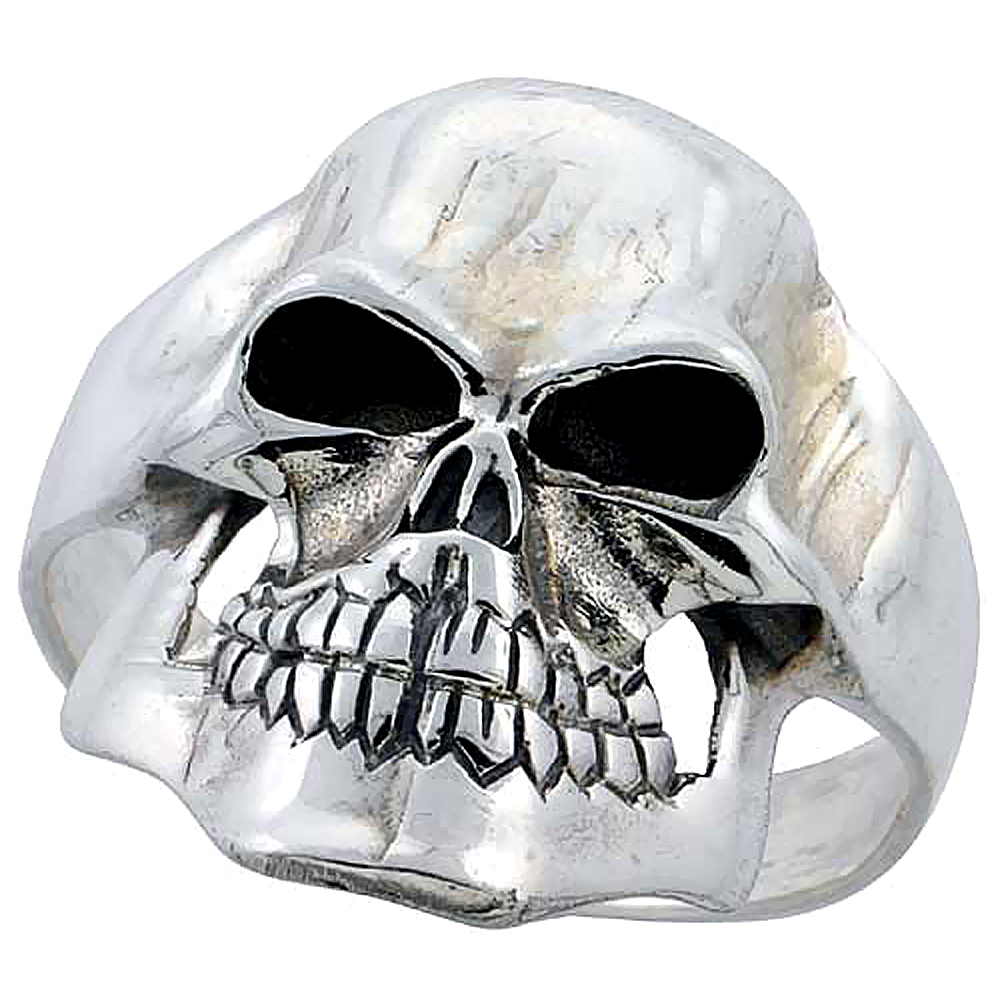 Sterling Silver Skull Ring 1 1/16 inch wide