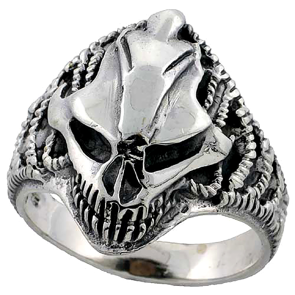 Sterling Silver Alien Lizzard Skull Ring 1 inch wide