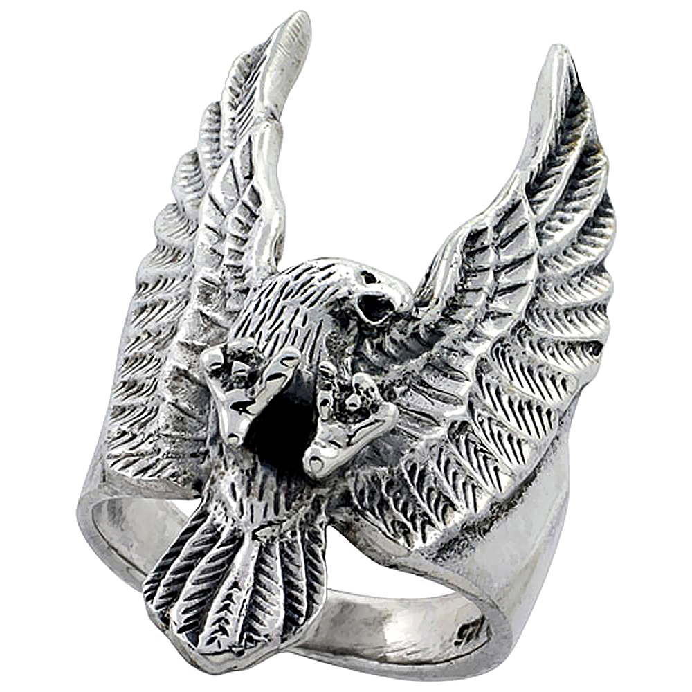 Sterling Silver Eagle Ring Large 1 1/4 inch wide