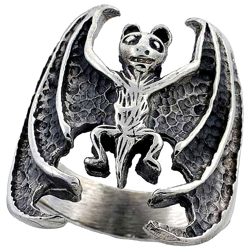 Sterling Silver Bat Ring 1 1/16 inch wide, sizes 6 to 15