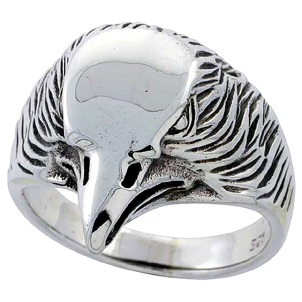 Sterling Silver Eagle Head Ring 3/4 inch wide, sizes 6 to 15