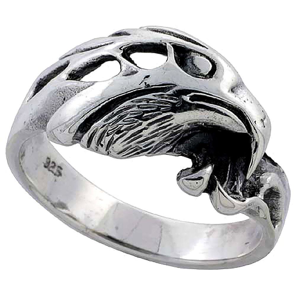 Sterling Silver Eagle Head Ring 3/8 inch wide, sizes 6 to 15