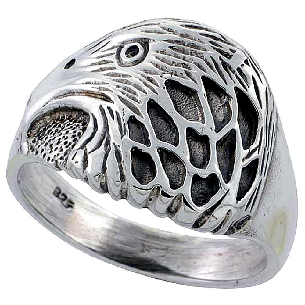 Sterling Silver Eagle Head Ring 5/8 inch long, sizes 6 to 15