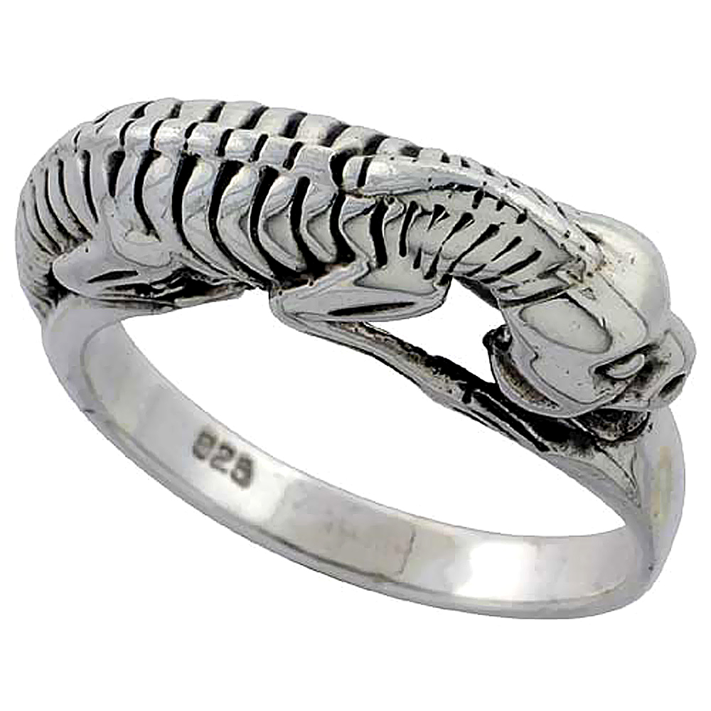 Sterling Silver Reptile Skeleton Ring 1/4 inch wide