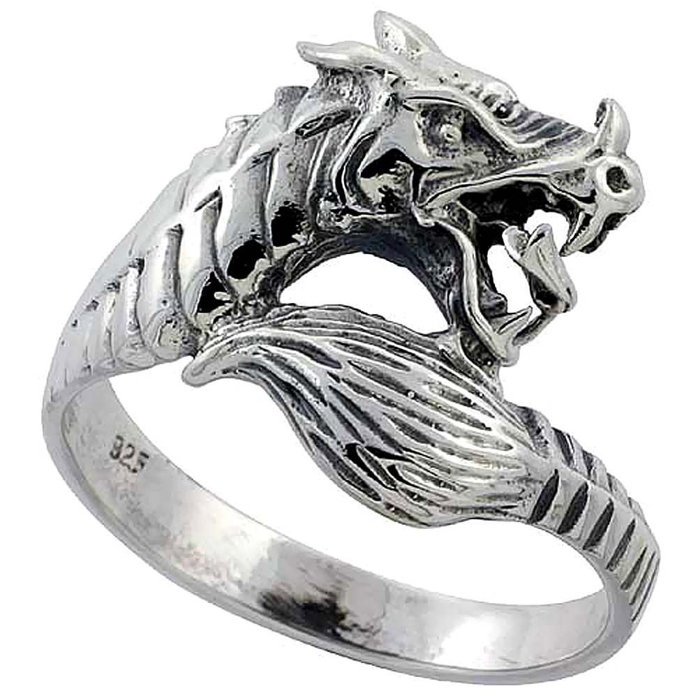 Sterling Silver Dragon Ring 3/4 inch wide, sizes 6 to 15