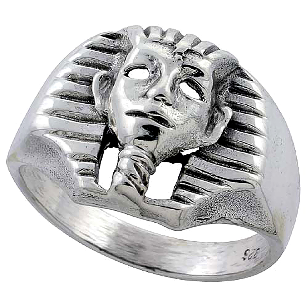 Sterling Silver King Tut&#039;s Mask Ring 5/8 inch wide, sizes 8 to 14